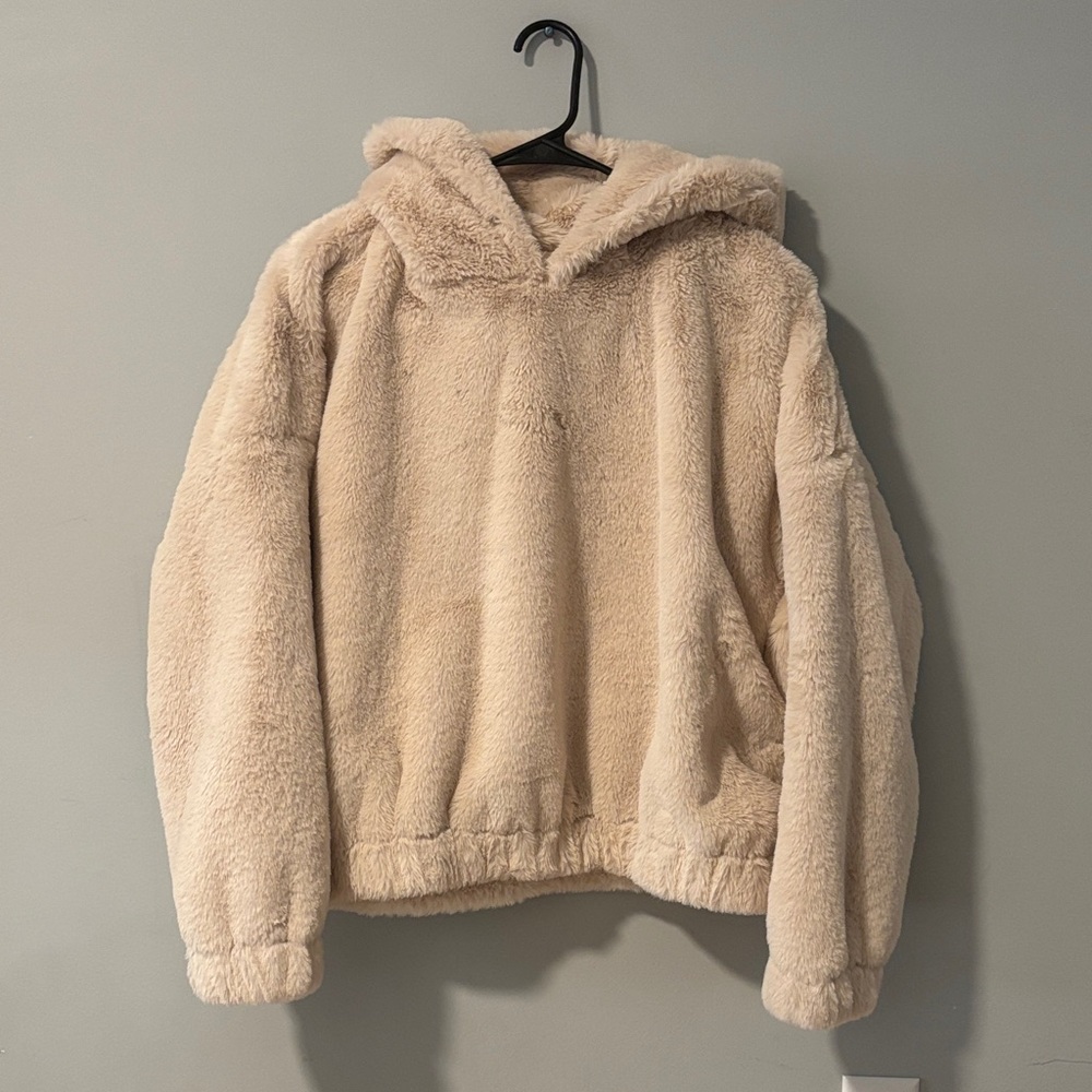 Truth by Republic‎ Womens Tan Faux Fur Teddy Hoodie Pullover Sweatshirt Size M